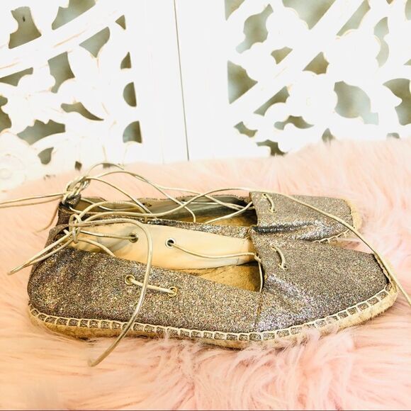 EUC Zara Glitter Tie Front Espadrilles Flats 9 - Picture 4 of 8